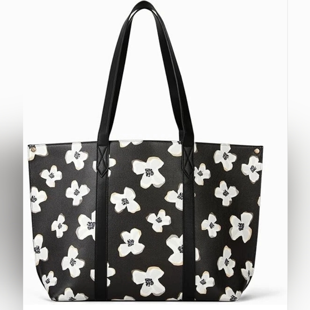 NEW Thirty One Signature Tote Scattered Flowers Smooth Pebble Leather Floral Bag